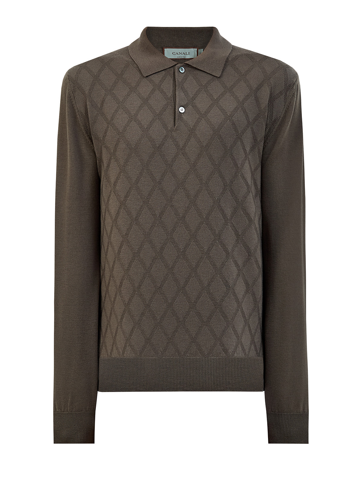 

Шерстяной джемпер-поло с ромбовидным узором в тон, Хаки, Шерстяной джемпер-поло с ромбовидным узором в тон